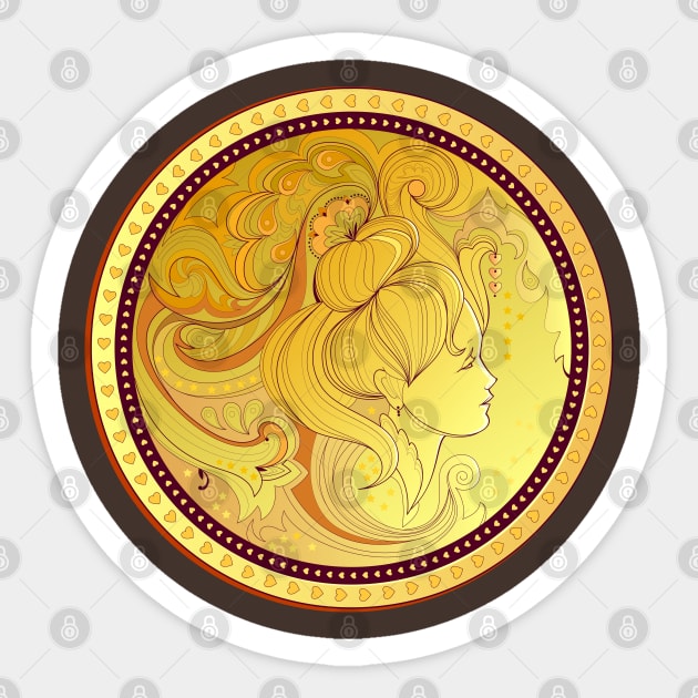 Gold coin with woman's portrait Sticker by Artist Natalja Cernecka